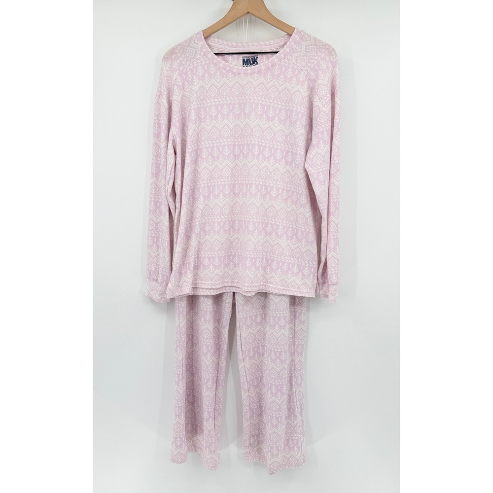 Muk Luks Womens Pajama Set Sz M Nordic Fair Isle Cozycore Loungewear Sleepwear